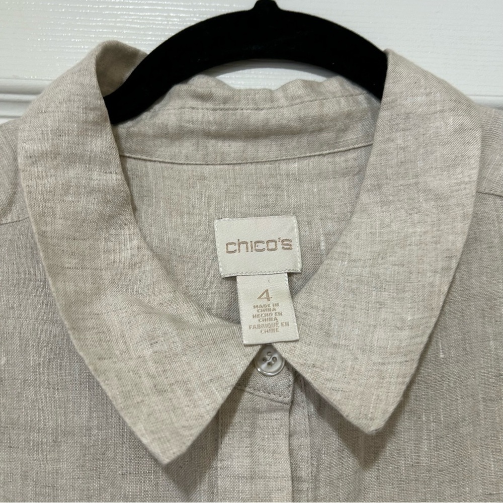 Chico's Sleeveless Linen Tunic Light Beige Lagenlook Resortwear Beach Sz 4 (XXL) - Picture 3 of 9